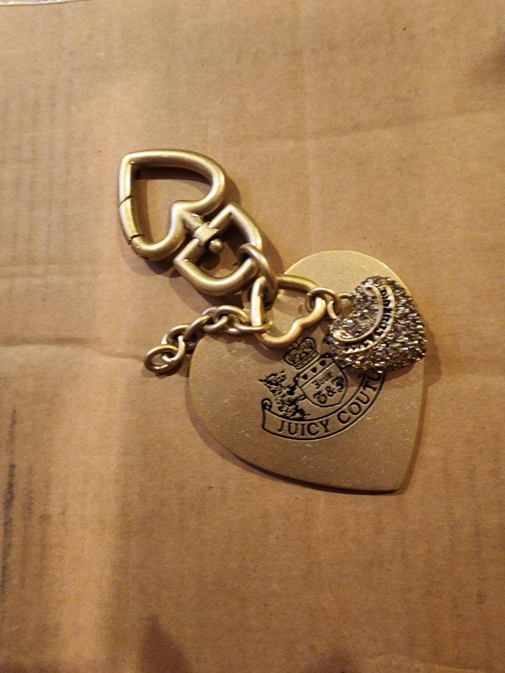 Juicy Couture Gold Heart Keychain with Crystal Accent